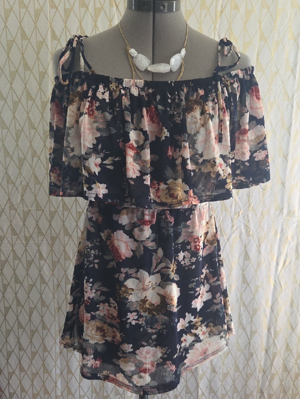 Black Floral Off-Shoulder Ruffle Top
